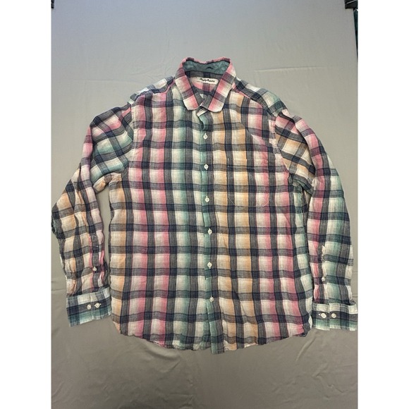Tommy Bahama Linen Mens Large Multicolor Plaid Long Sleeve Shirt - Picture 1 of 7